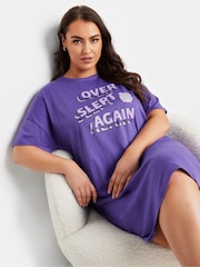 Yours Curve Purple Overslept Again Sleep 100% Cotton T-Shirt - Image 1 of 4