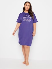 Yours Curve Purple Overslept Again Sleep 100% Cotton T-Shirt - Image 2 of 4