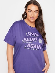 Yours Curve Purple Overslept Again Sleep 100% Cotton T-Shirt - Image 4 of 4