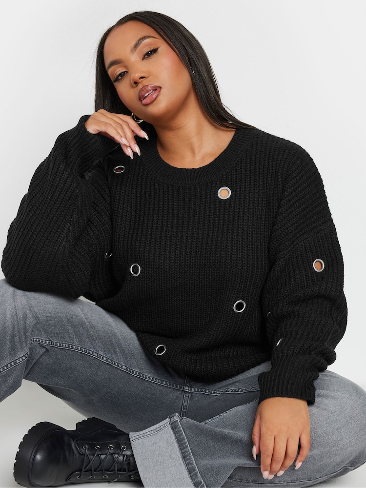 Yours Curve Black Eyelet Jumper - Image 2 of 5
