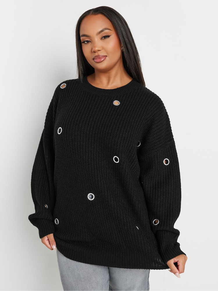 Yours Curve Black Eyelet Jumper - Image 3 of 5