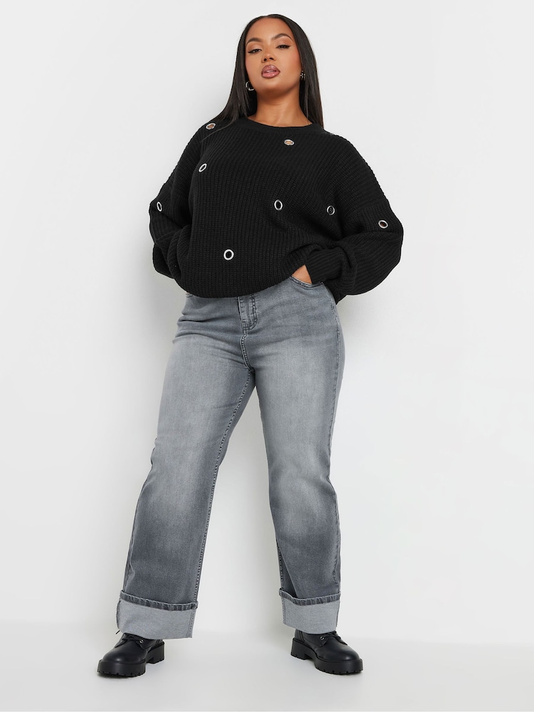 Yours Curve Black Eyelet Jumper - Image 4 of 5