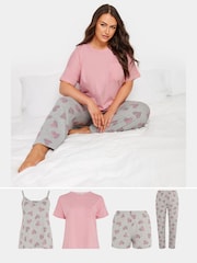 Yours Curve Pink Eat Sleep Dream Cami Pyjamas Set 4 Pack - Image 1 of 4