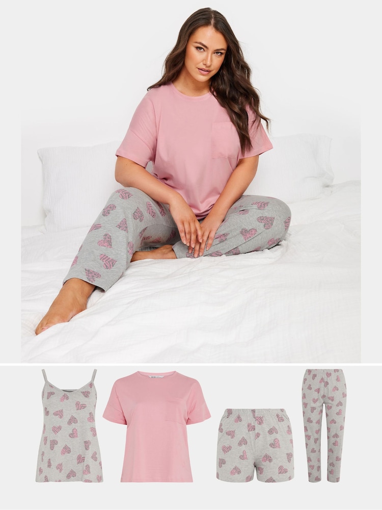 Yours Curve Pink Eat Sleep Dream Cami Pyjamas Set 4 Pack - Image 1 of 4