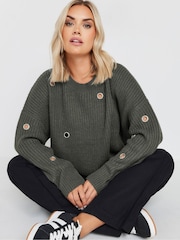 Yours Curve Grey Eyelet Jumper - Image 1 of 5