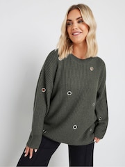 Yours Curve Grey Eyelet Jumper - Image 2 of 5