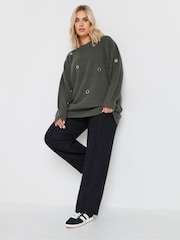 Yours Curve Grey Eyelet Jumper - Image 3 of 5
