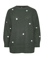 Yours Curve Grey Eyelet Jumper - Image 5 of 5