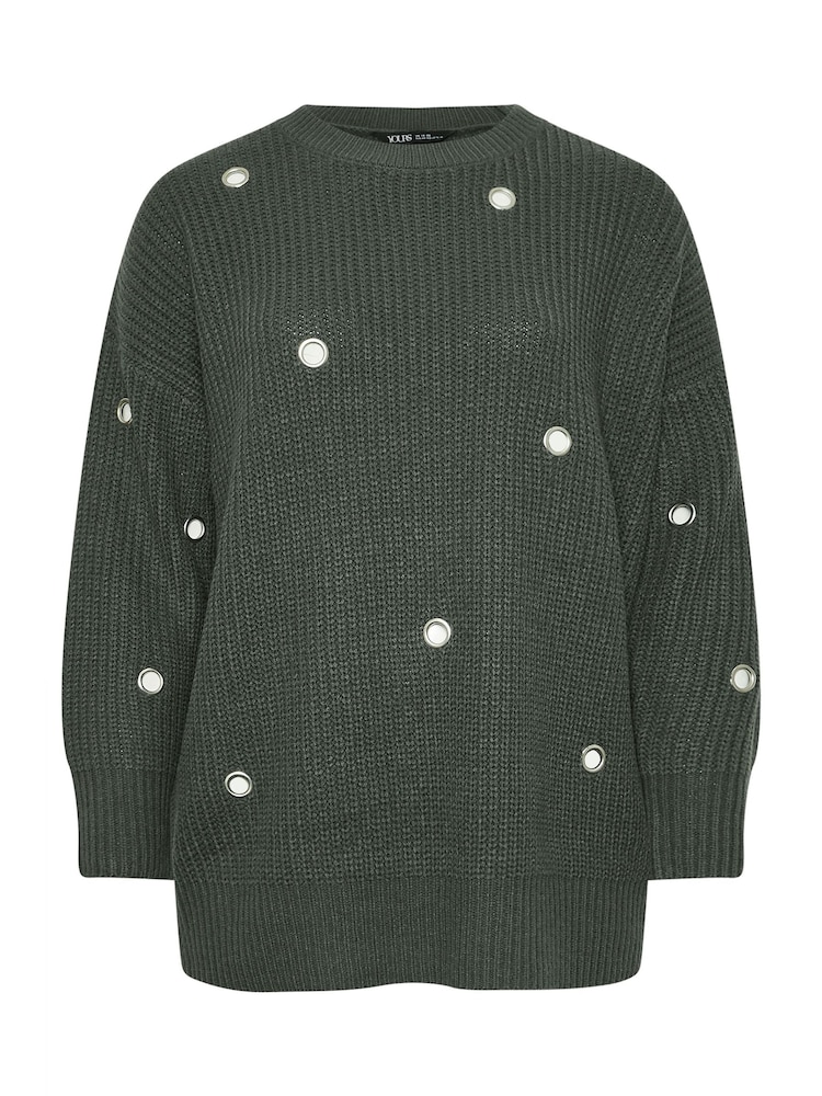 Yours Curve Grey Eyelet Jumper - Image 5 of 5