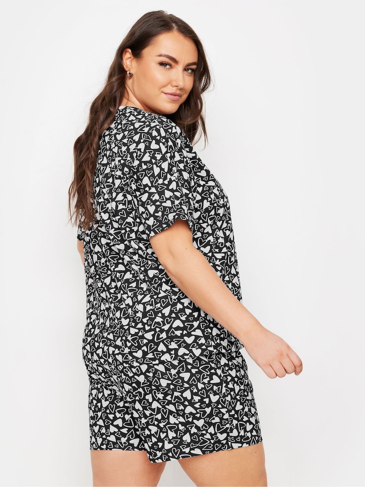 Yours Curve Black Love And Nap Long Sleeve 100% Cotton Pyjamas Set 4 Pack - Image 4 of 4
