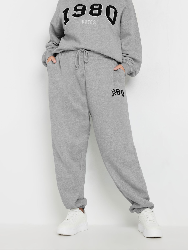 Yours Curve Grey Appliqué Cuffed Joggers - Image 1 of 5