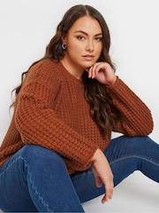 Yours Curve Orange Waffle Knit Jumper - Image 1 of 5