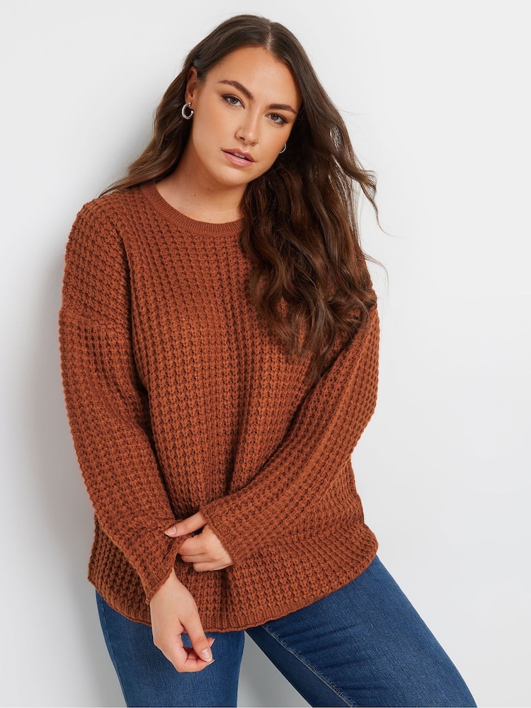 Yours Curve Orange Waffle Knit Jumper - Image 2 of 5