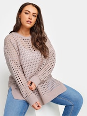 Yours Curve Pink Crochet Side Split Jumper - Image 1 of 5