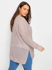 Yours Curve Pink Crochet Side Split Jumper - Image 3 of 5