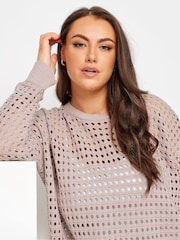 Yours Curve Pink Crochet Side Split Jumper - Image 4 of 5