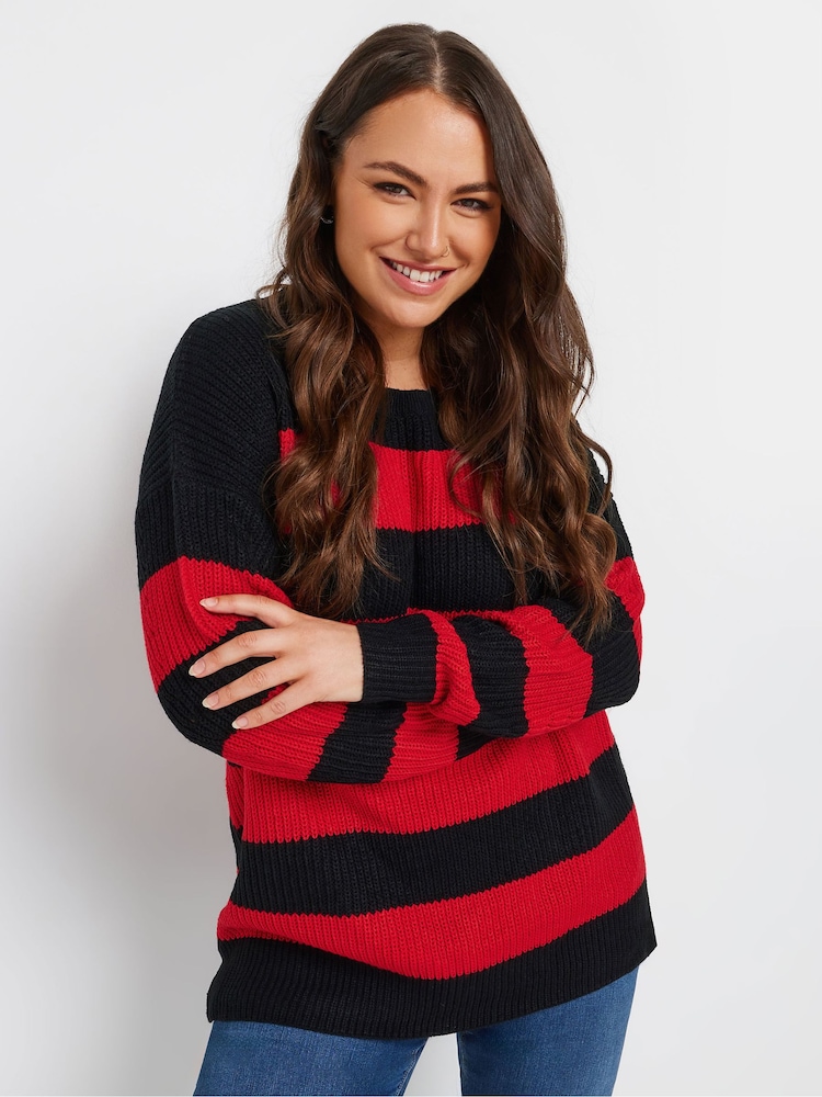 Yours Curve Red Striped Drop Shoulder Jumper - Image 2 of 6