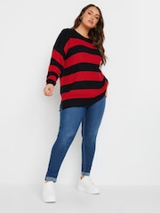 Yours Curve Red Striped Drop Shoulder Jumper - Image 3 of 6