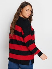 Yours Curve Red Striped Drop Shoulder Jumper - Image 4 of 6