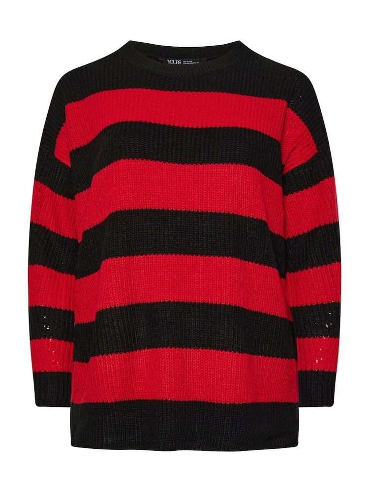 Yours Curve Red Striped Drop Shoulder Jumper - Image 6 of 6