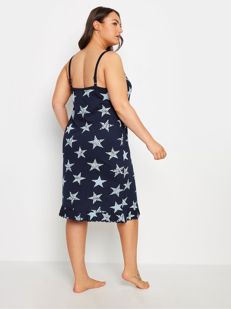 Yours Curve Blue Zebra Star Print 100% Cotton Chemise - Image 2 of 5