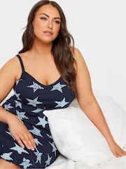 Yours Curve Blue Zebra Star Print 100% Cotton Chemise - Image 3 of 5