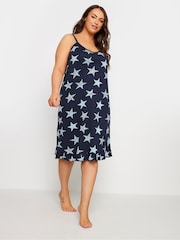 Yours Curve Blue Zebra Star Print 100% Cotton Chemise - Image 4 of 5
