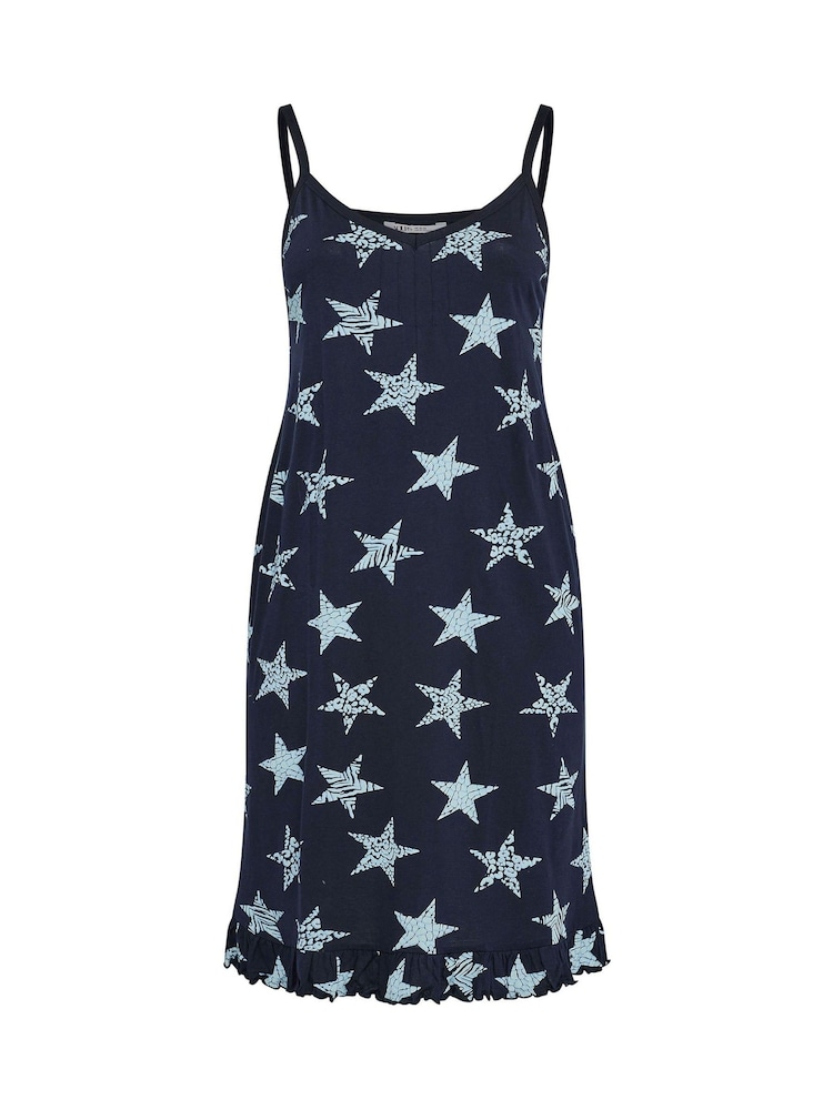 Yours Curve Blue Zebra Star Print 100% Cotton Chemise - Image 5 of 5