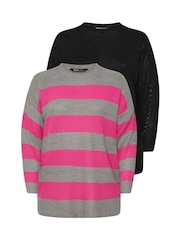 Yours Curve Black Drop Shoulder Jumper 2 Pack - Image 6 of 8
