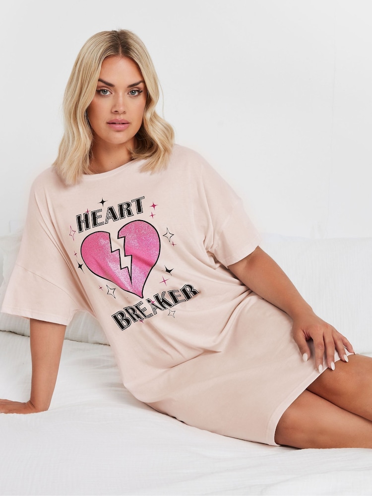 Yours Curve Pink Heart Breaker Sleep 100% Cotton T-Shirt - Image 1 of 4