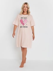 Yours Curve Pink Heart Breaker Sleep 100% Cotton T-Shirt - Image 2 of 4