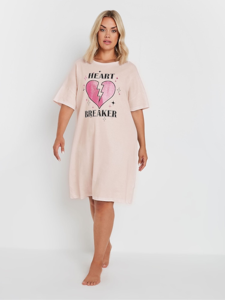 Yours Curve Pink Heart Breaker Sleep 100% Cotton T-Shirt - Image 2 of 4