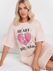 Yours Curve Pink Heart Breaker Sleep 100% Cotton T-Shirt - Image 4 of 4
