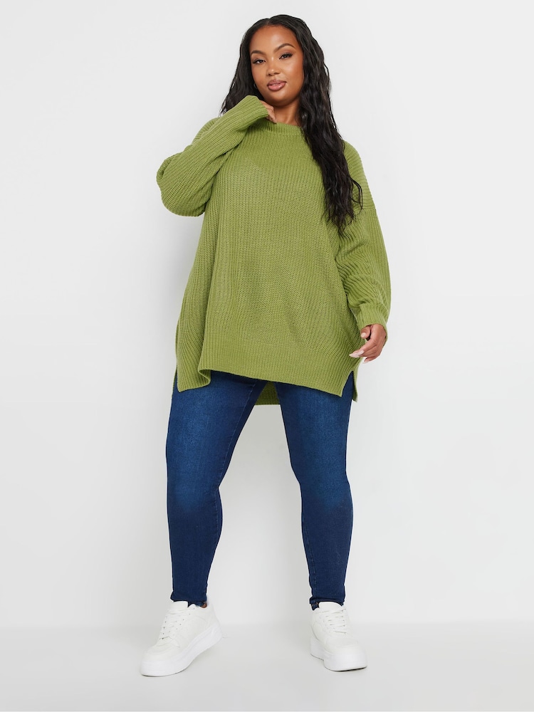 Yours Curve Green Drop Shoulder Jumper - Image 2 of 6