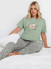 Yours Curve Green Sloth Cuffed Pyjamas Set - Image 1 of 4