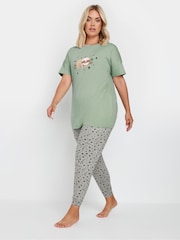 Yours Curve Green Sloth Cuffed Pyjamas Set - Image 2 of 4