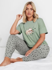 Yours Curve Green Sloth Cuffed Pyjamas Set - Image 4 of 4