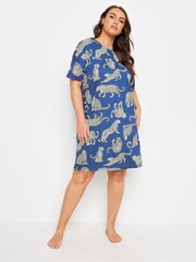 Yours Curve Blue Conversational Leopard Print Sleep 100% Cotton T-Shirt - Image 4 of 5