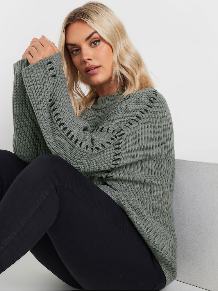 Yours Curve Grey Blanket Stitch Jumper - Image 2 of 5