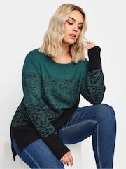 Yours Curve Blue Colourblock Jumper - Image 1 of 5