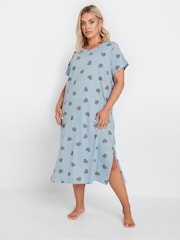 Yours Curve Blue Heart Midaxi 100% Cotton Nightdress - Image 1 of 3