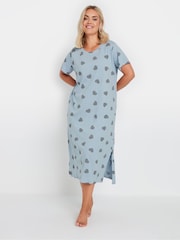 Yours Curve Blue Heart Midaxi 100% Cotton Nightdress - Image 2 of 3
