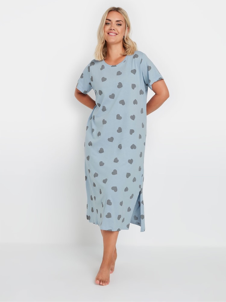Yours Curve Blue Heart Midaxi 100% Cotton Nightdress - Image 2 of 3