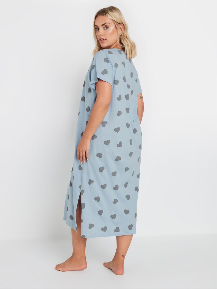 Yours Curve Blue Heart Midaxi 100% Cotton Nightdress - Image 3 of 3 Yours Curve Blue Heart Midaxi 100% Cotton Nightdress - Image 3 of 3