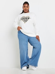 Yours Curve Nude Leopard Print Love Crew Neck Jumper - Image 2 of 5