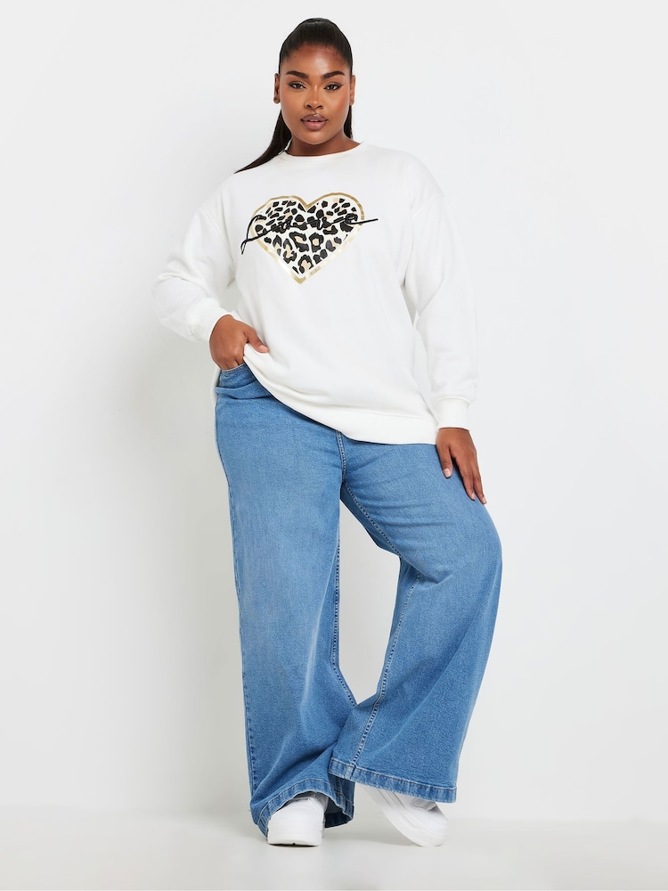 Yours Curve Nude Leopard Print Love Crew Neck Jumper - Image 2 of 5
