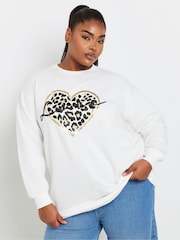Yours Curve Nude Leopard Print Love Crew Neck Jumper - Image 4 of 5