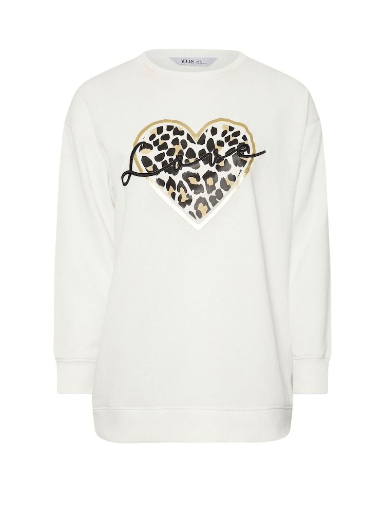 Yours Curve Nude Leopard Print Love Crew Neck Jumper - Image 5 of 5