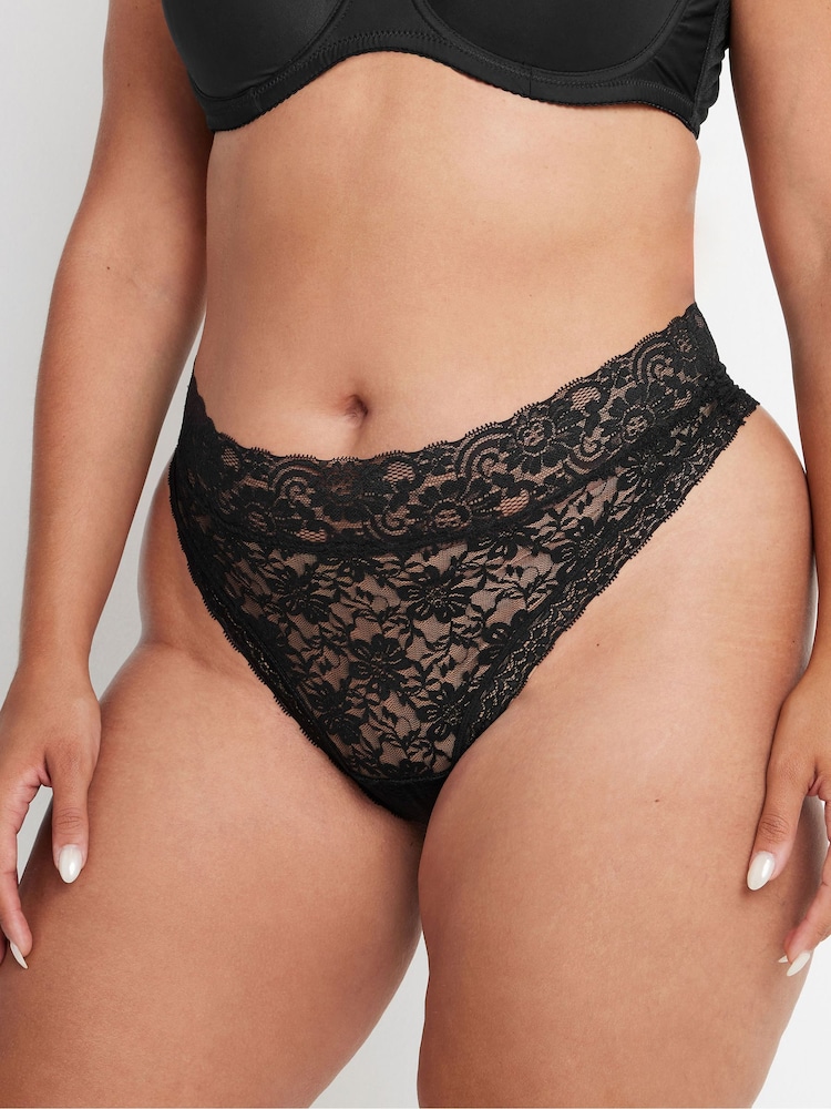 Yours Curve Black Lace Thongs 3 Pack - Image 2 of 6