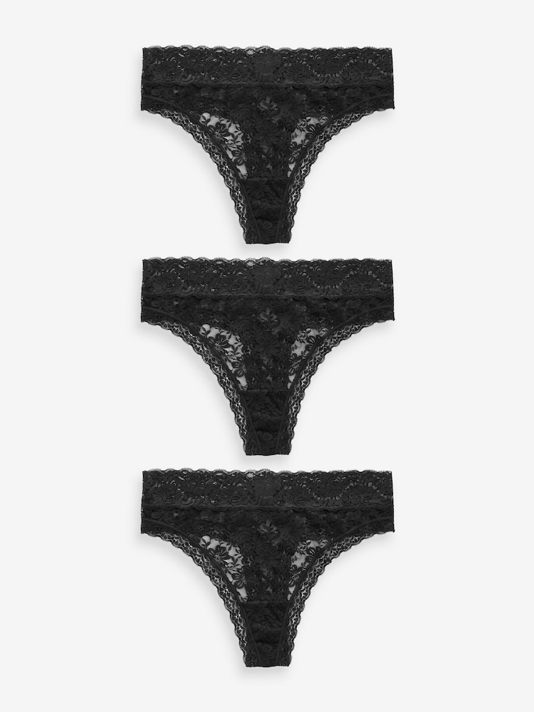 Yours Curve Black Lace Thongs 3 Pack - Image 1 of 10 Yours Curve Black Lace Thongs 3 Pack - Image 1 of 10